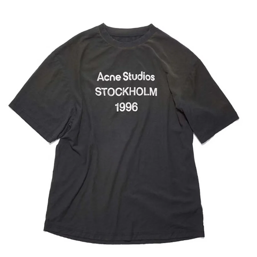 Acne Studios Black Distressed Block Text T-Shirt