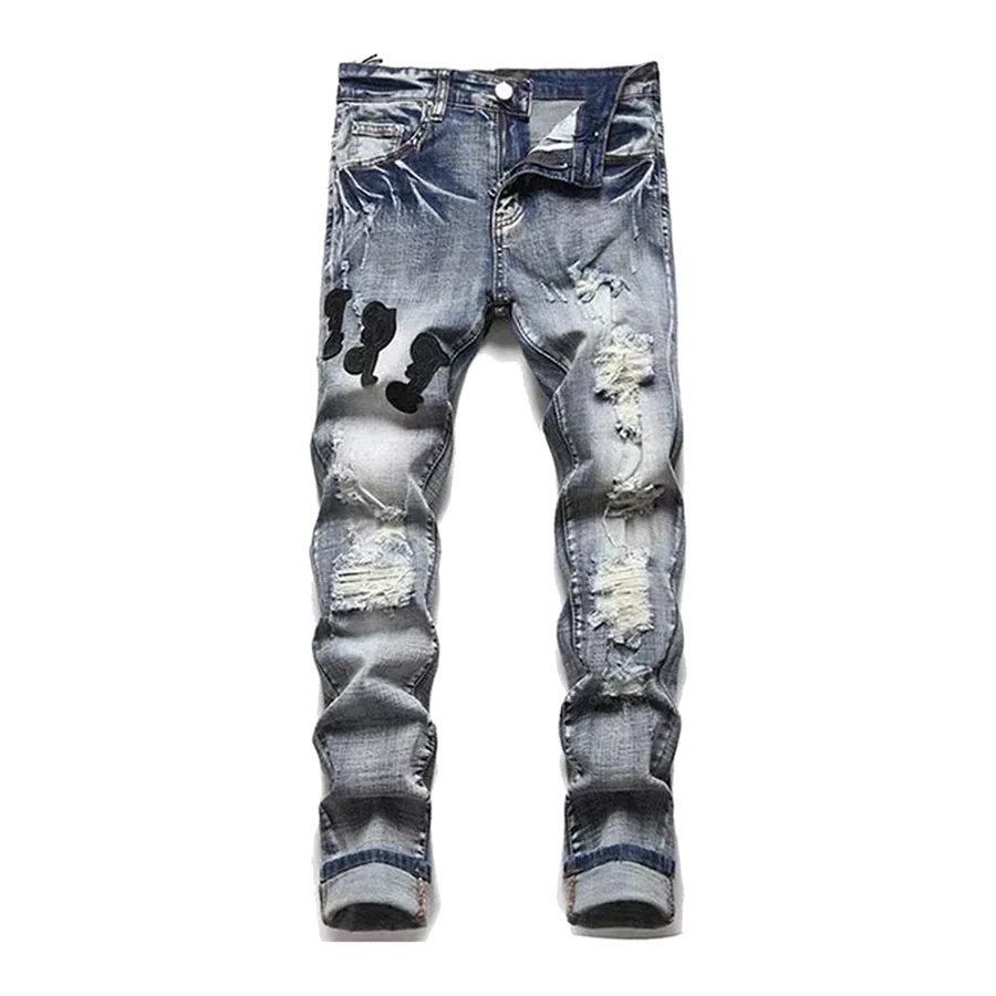 Amiri Blue Distressed Patchwork Jeans