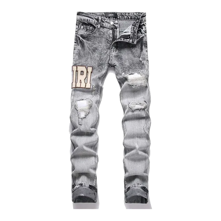 Amiri Grey Acid Wash Patch Jeans