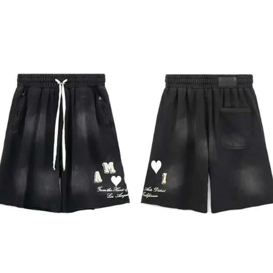 Amiri Black Heart And Letter Graphics Shorts