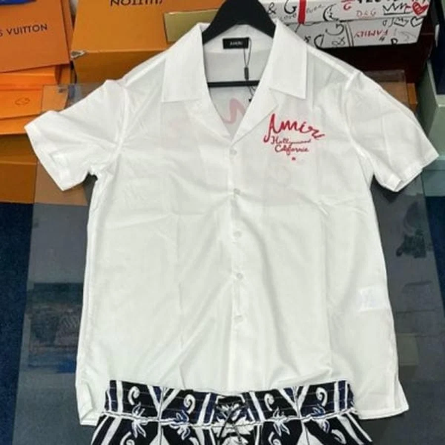 Amiri White Script Embroidery And Patterned Shorts Set