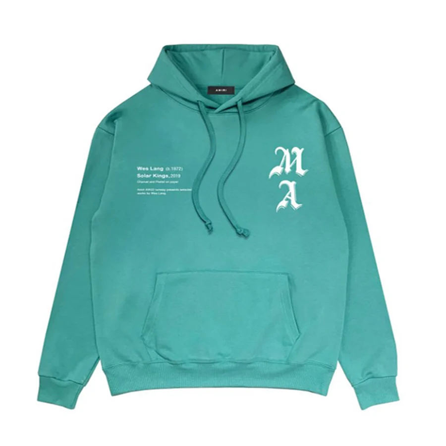 Amiri Teal Gothic Monogram And Block Text Hoodie