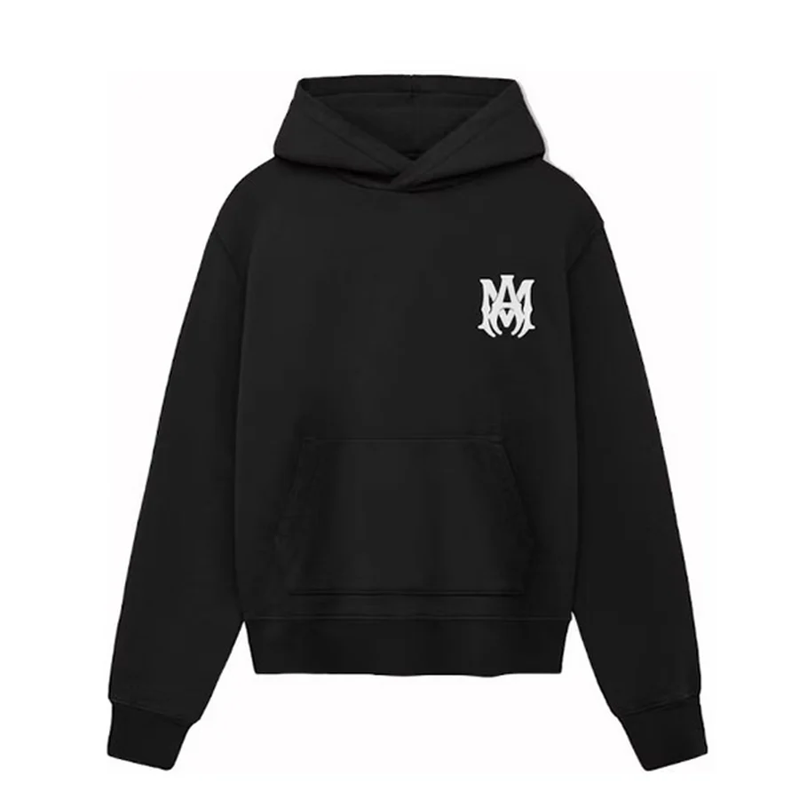 White Monogram Logo Chest Print Hoodie — Black