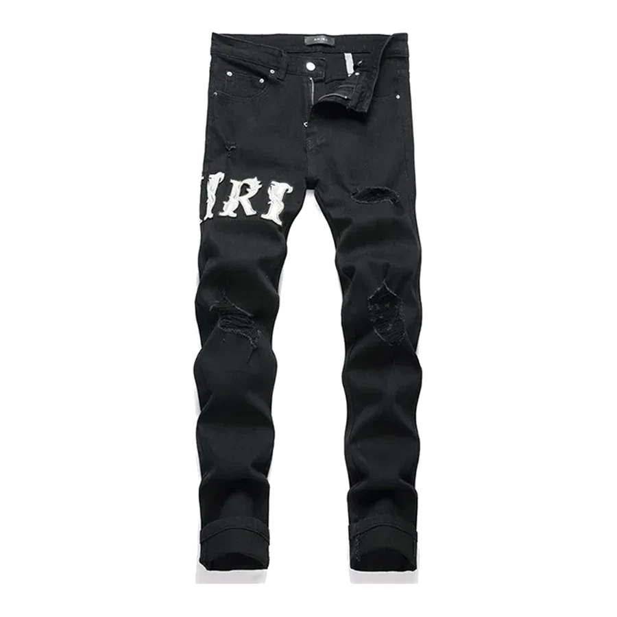 Amiri Black Distressed Logo Patch Jeans