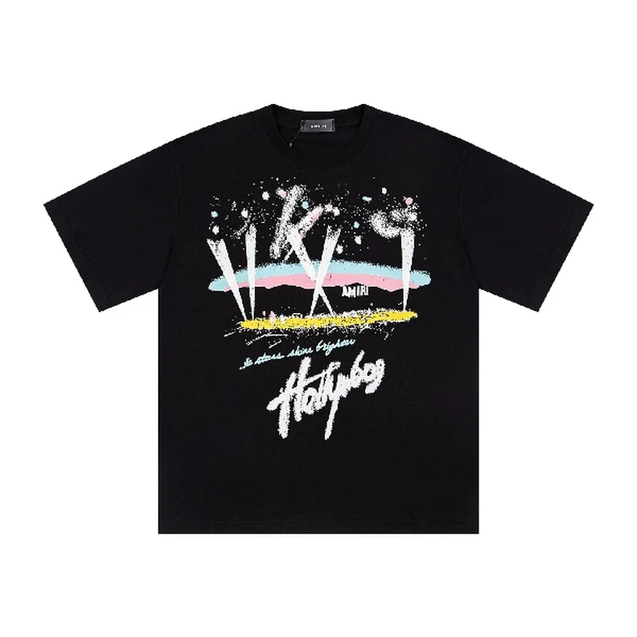 Amiri Black Colorful Abstract Mountain Graphic T-Shirt
