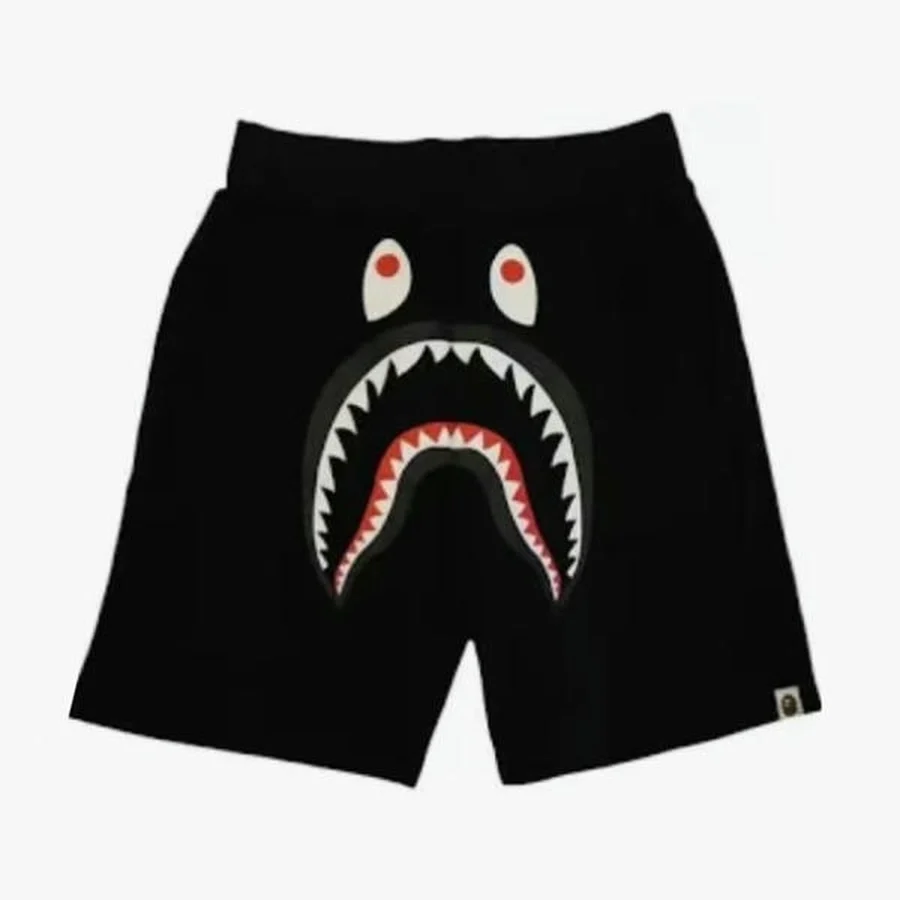 Red Shark Face Camo Print Shorts — Black