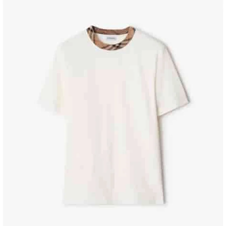 Burberry White Plain With Check Collar T-Shirt