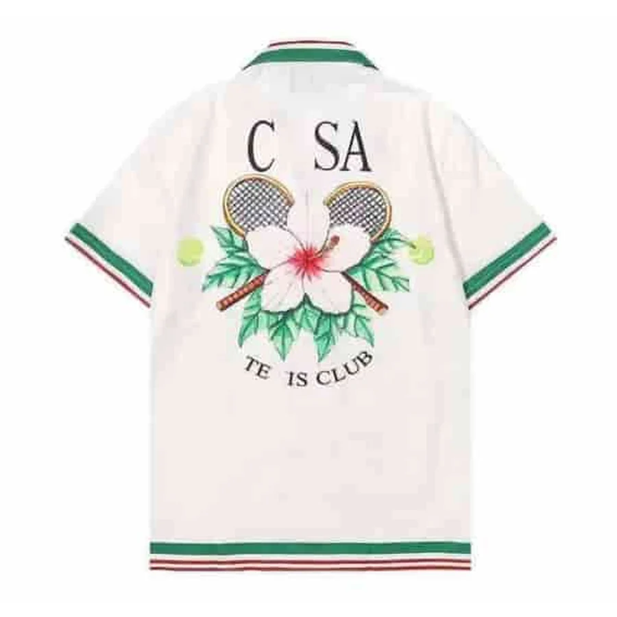 Casablanca White Tennis Rackets And Hibiscus Flower Shirt