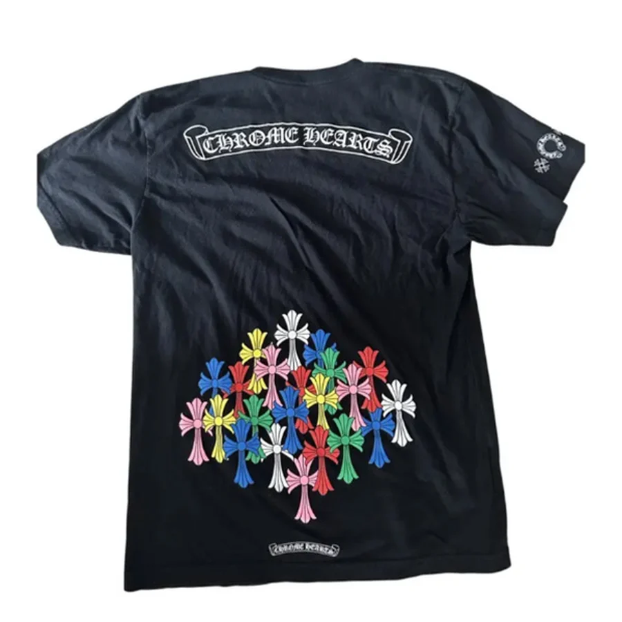 Grey Gothic Cross Graphic T-Shirt — Black