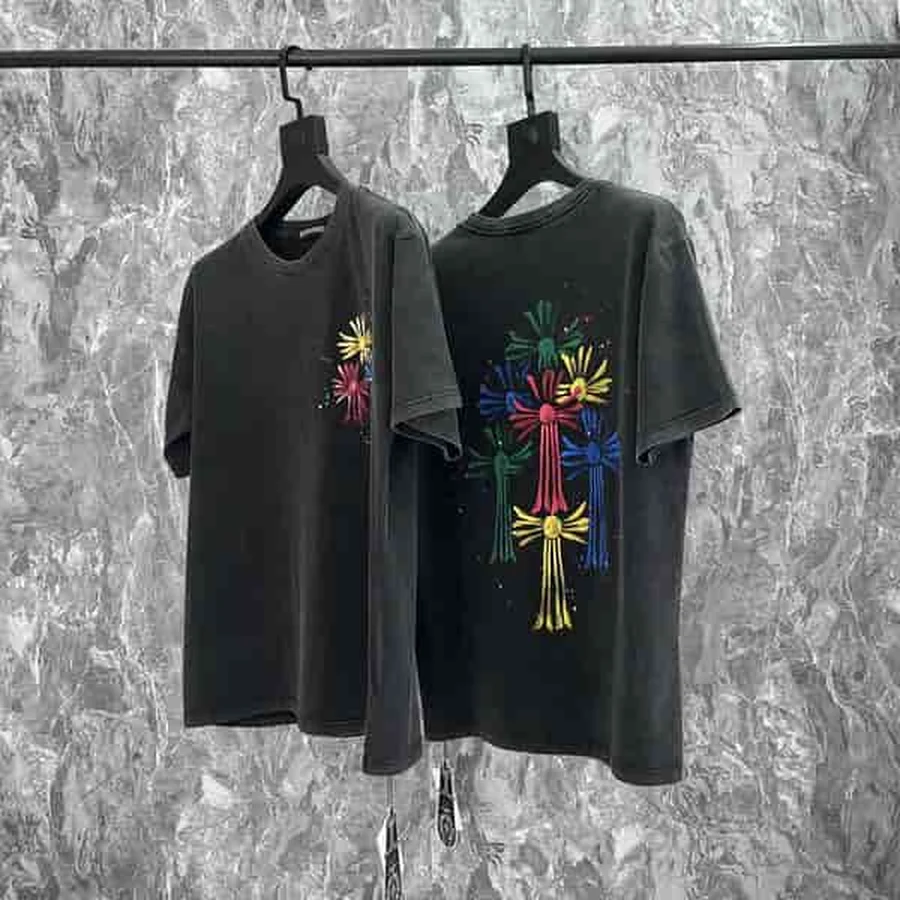 Chrome Hearts Black Colorful Cross Graphics T-Shirt