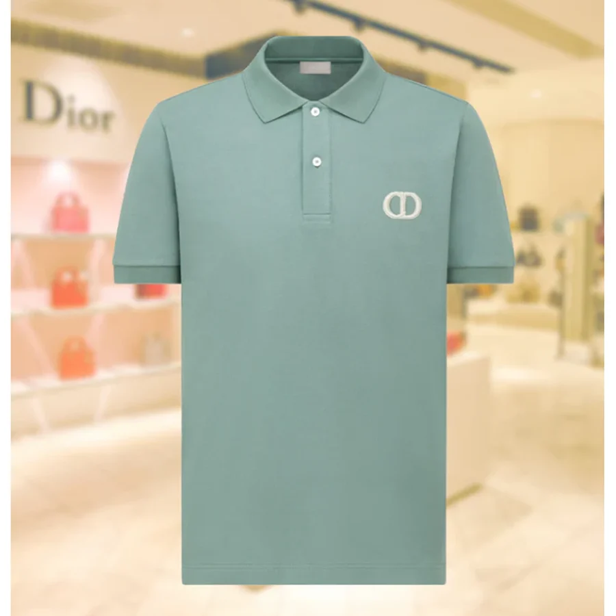 Dior Sage Green Minimalist Chest Logo Polo