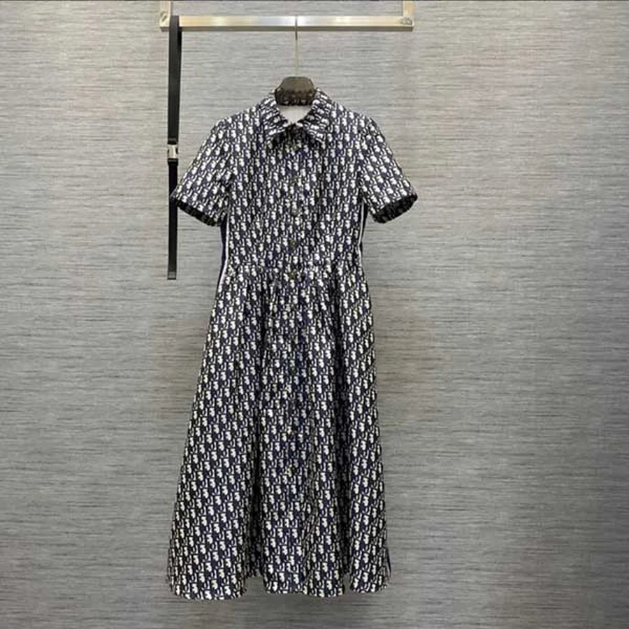 Dior Navy, White Monogram Print Shirt Dress Piece