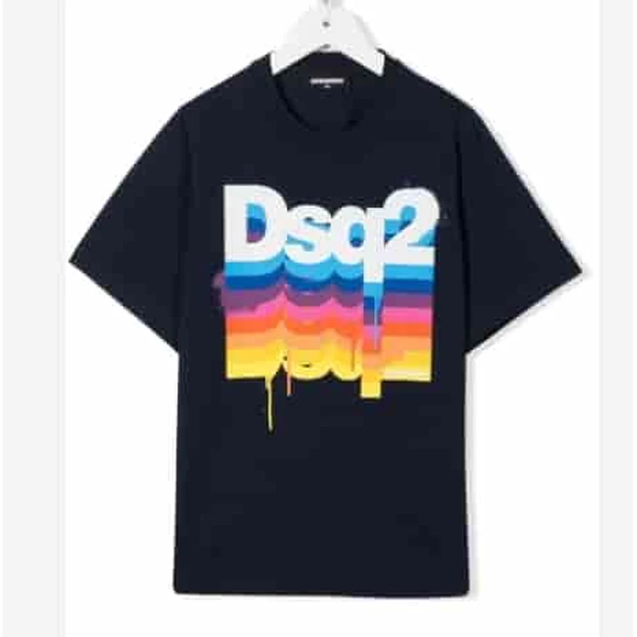 DSQUARED2 Navy, Multicolor Rainbow Drip Logo Graphic T-Shirt