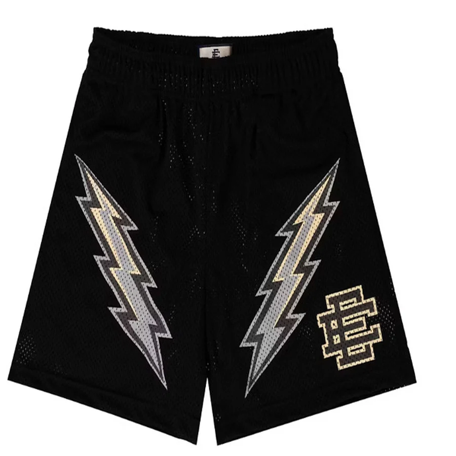 Eric Emanuel Black Lightning Bolts And Logo Shorts