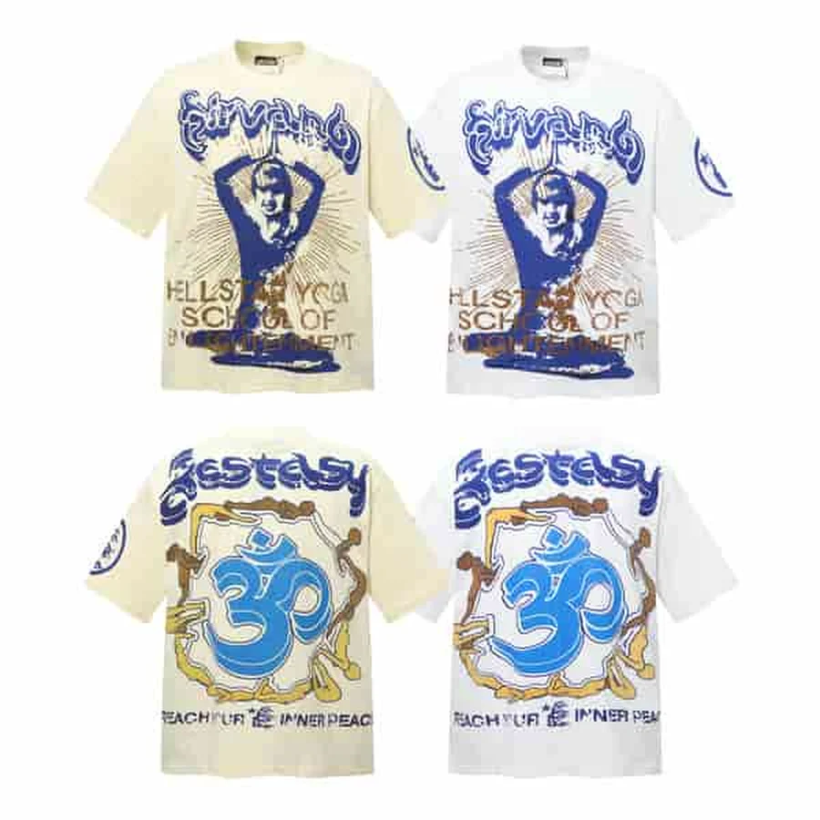 Hellstar Cream, White Yoga School Graphic Prints T-Shirt