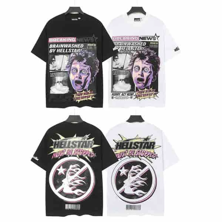 Hellstar Black, White Horror Comic Style Graphics T-Shirt
