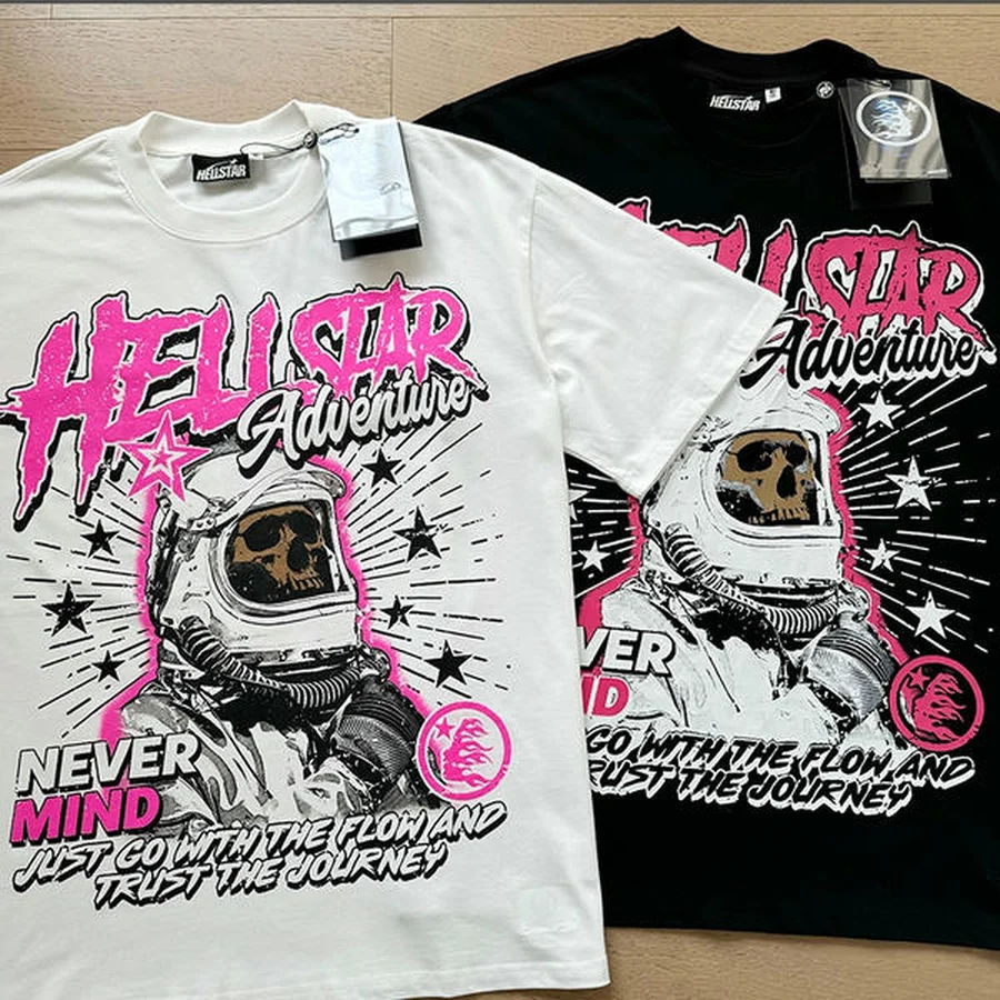 Hellstar White, Black Skeleton Astronaut Graphic T-Shirt