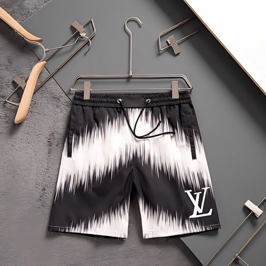 Louis Vuitton Black, White Vertical Jagged Brushstroke Pattern Shorts