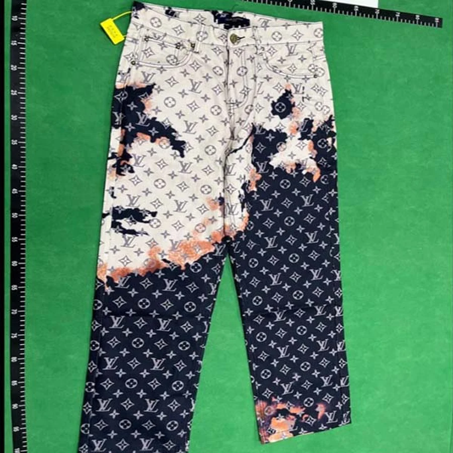 Louis Vuitton White, Navy, Orange Monogram Print With Bleach Effect Jeans