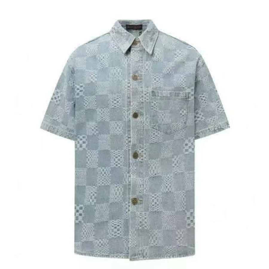 Louis Vuitton Light Blue Checkerboard Denim Patchwork Shirt