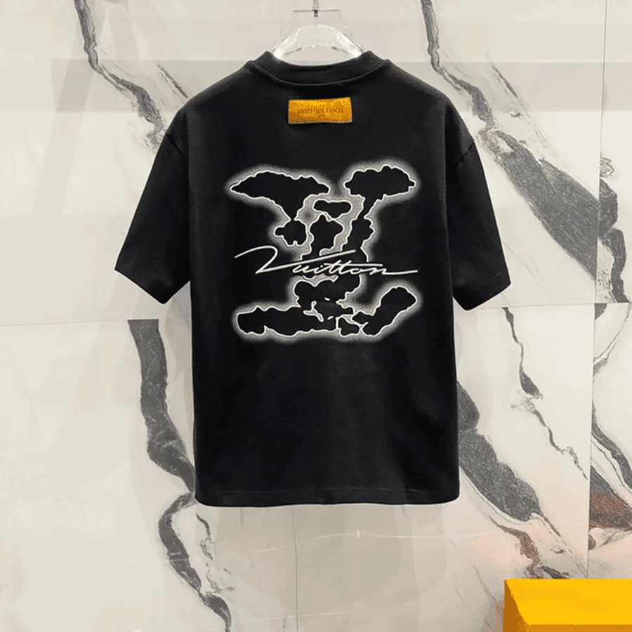 Blue Monogram Sleeve Trim T-Shirt — Black