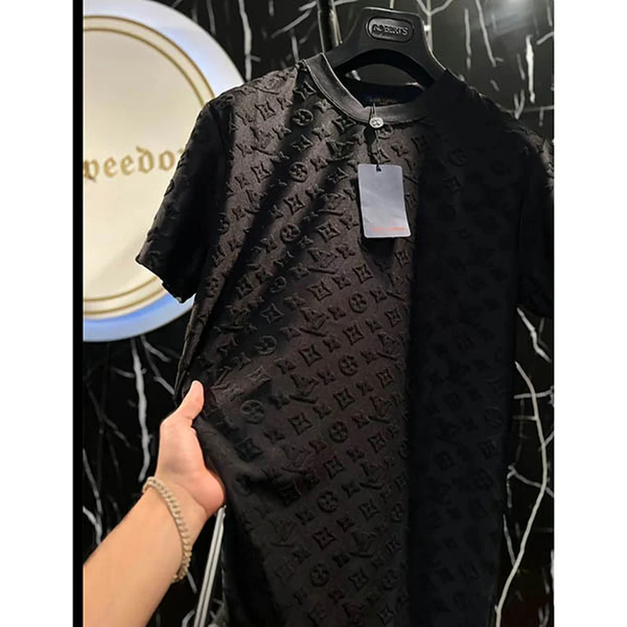 Black, White Gradient Monogram Pattern T-Shirt — Black