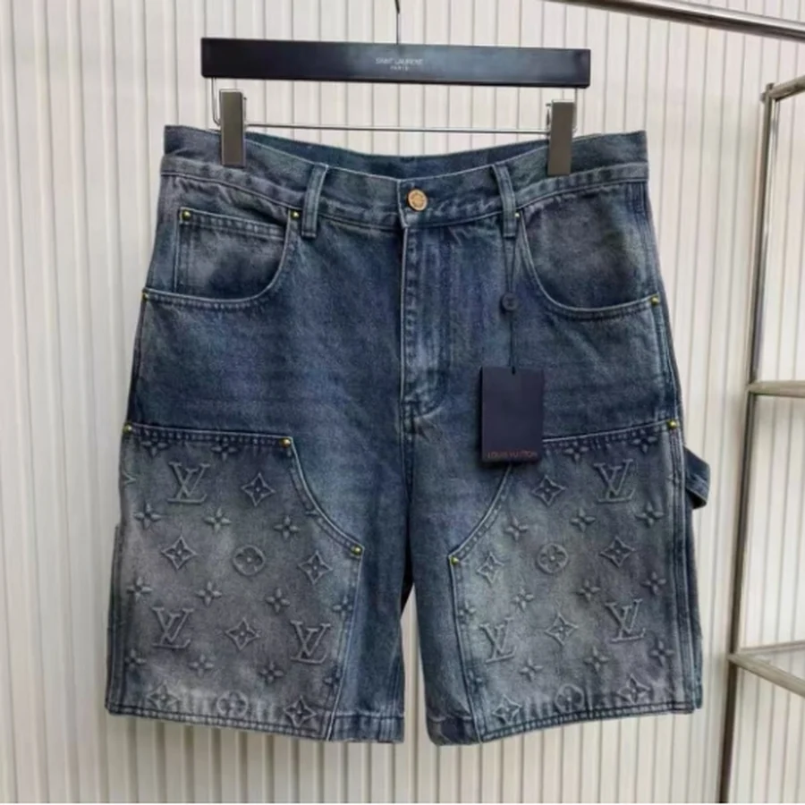 Louis Vuitton Blue Monogram Embossed Denim Pockets Shorts