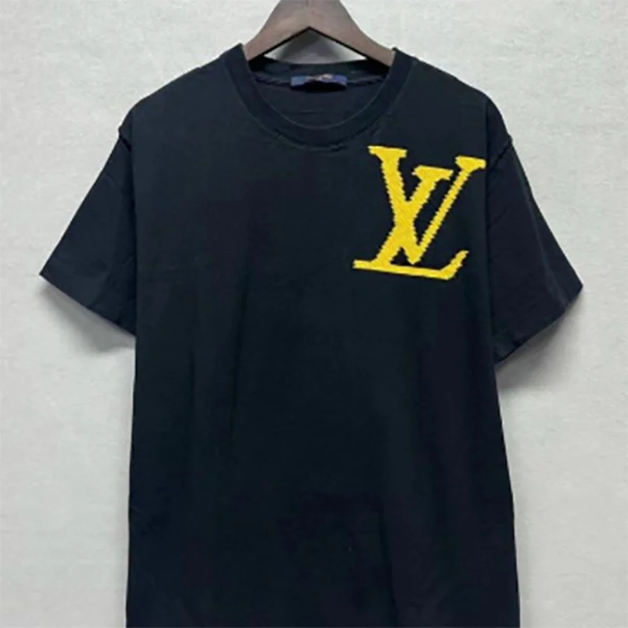 Black Pixelated Yellow Lv Logo T-Shirt