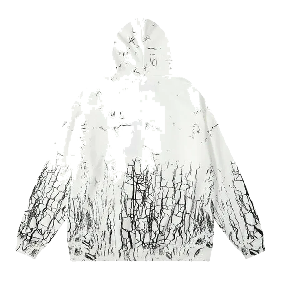 Northern Peak White Marble Crackle Print Hoodie