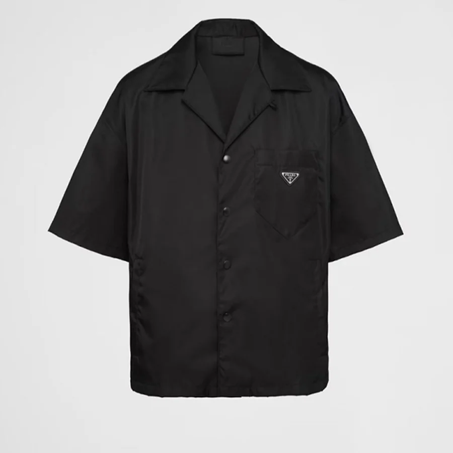 White Short Sleeve Button Down Shirt — Black