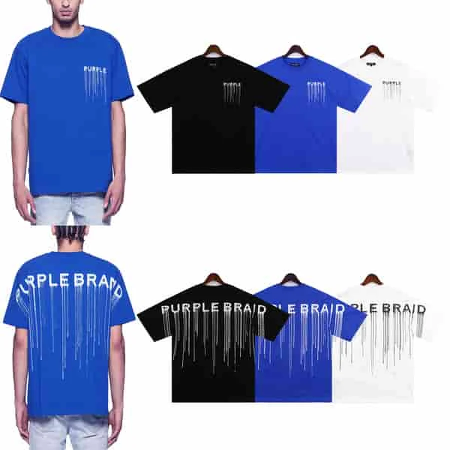 Purple Brand Blue, Black, White Dripping Paint Logo Text T-Shirt