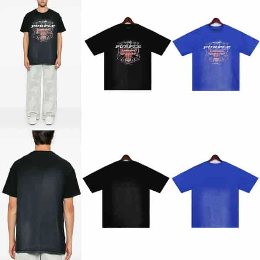 Purple Brand Black, Blue Distressed Collegiate Shield Graphic T-Shirt