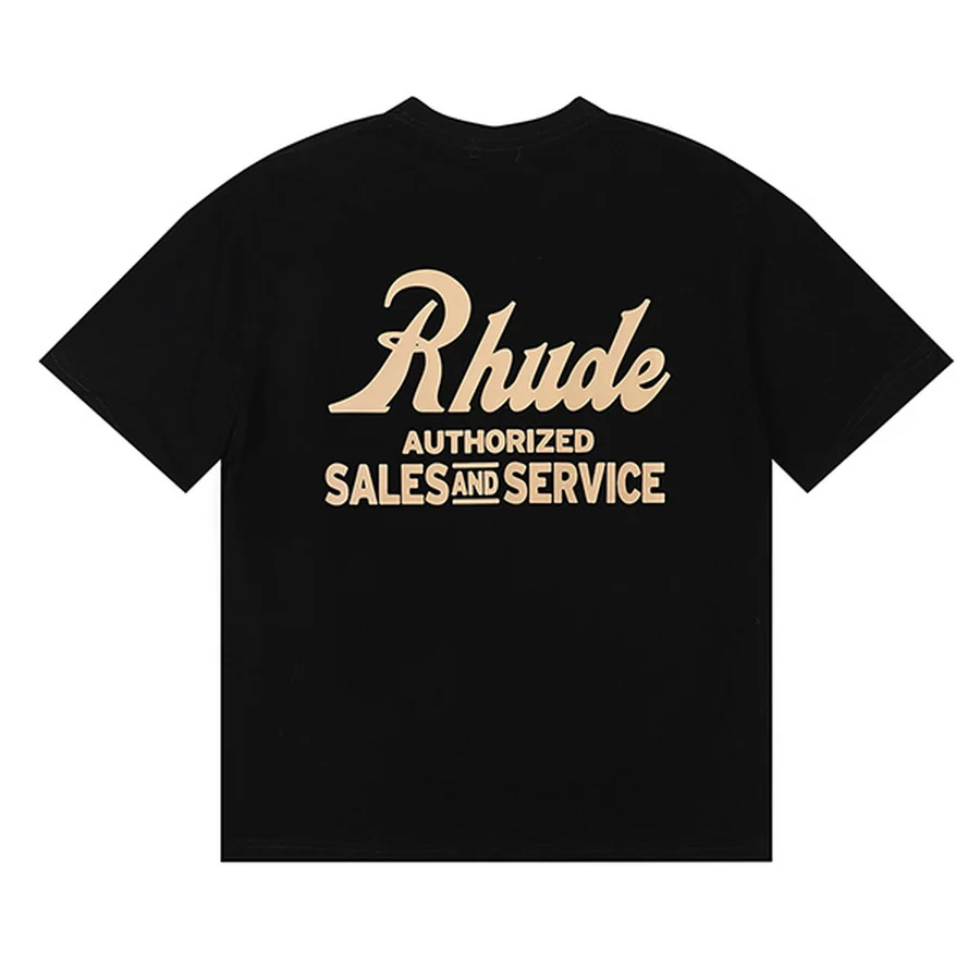 Rhude Black Vintage Style Typography Print T-Shirt