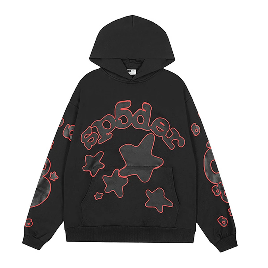 Sp5der Black Hoodie with Yellow Sleeve Graphics