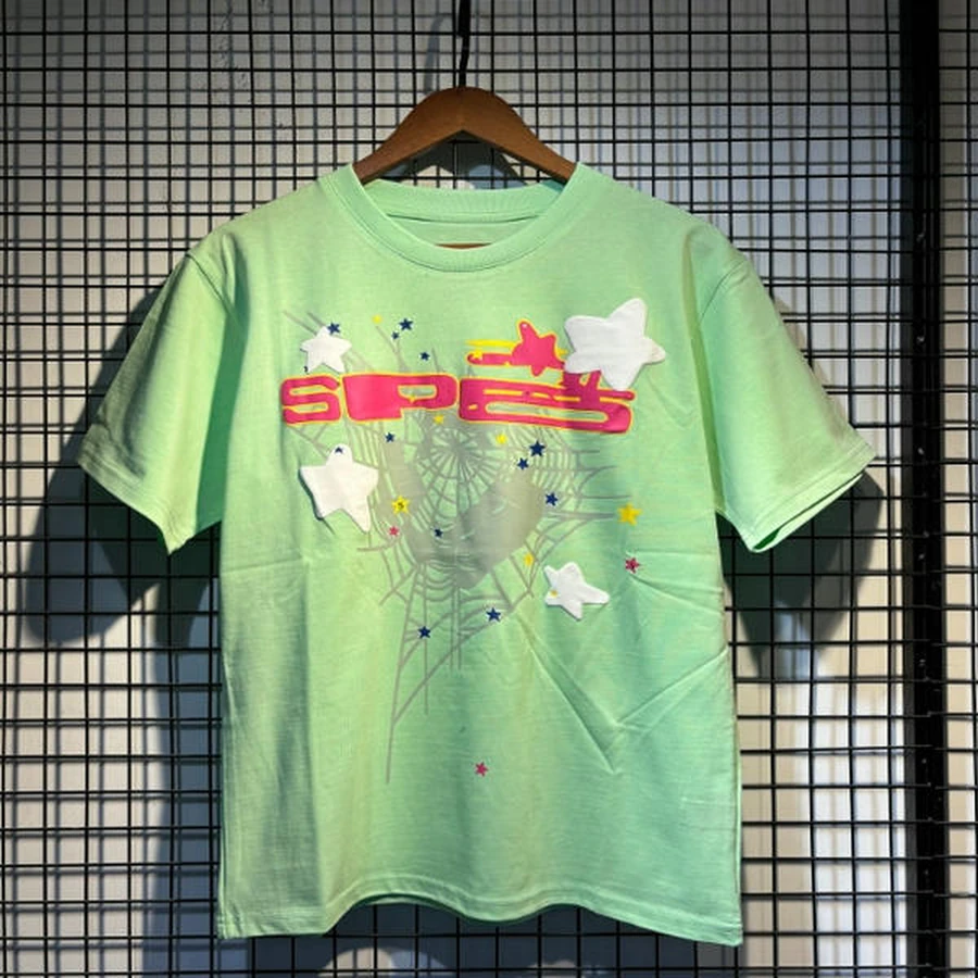 Sp5der Green Spider Web Star Graphic T-Shirt