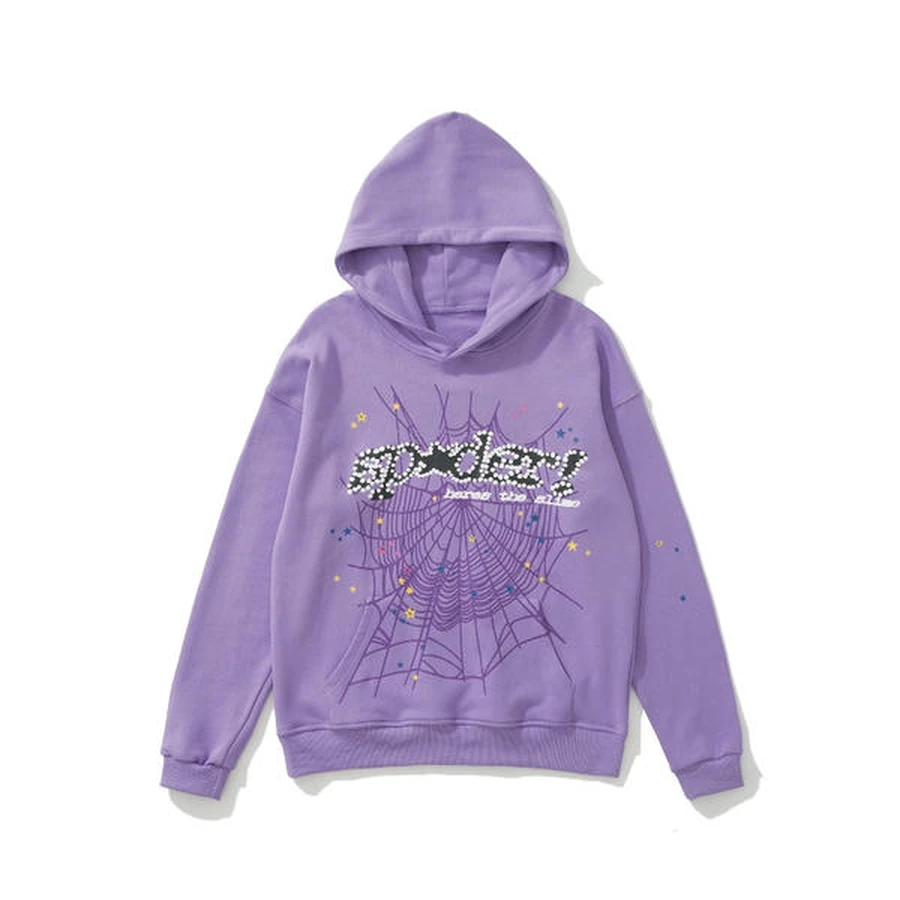 Sp5der Purple Web Graphic Logo Hoodie