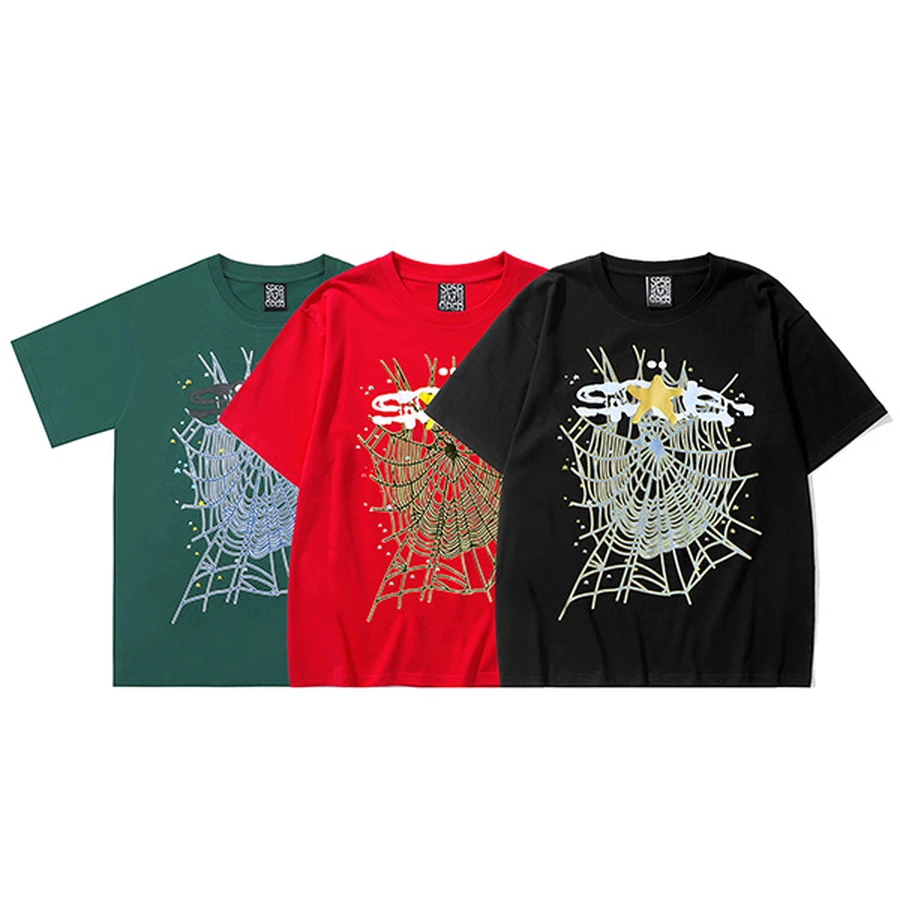 Sp5der Multi-Color Star Spider Web Graphic T-Shirt