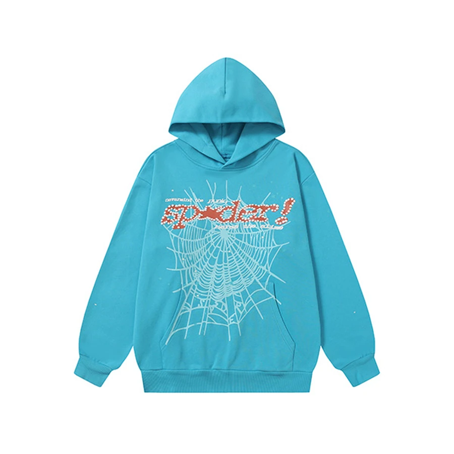 Sp5der Blue Spider Web Graphic Hoodie