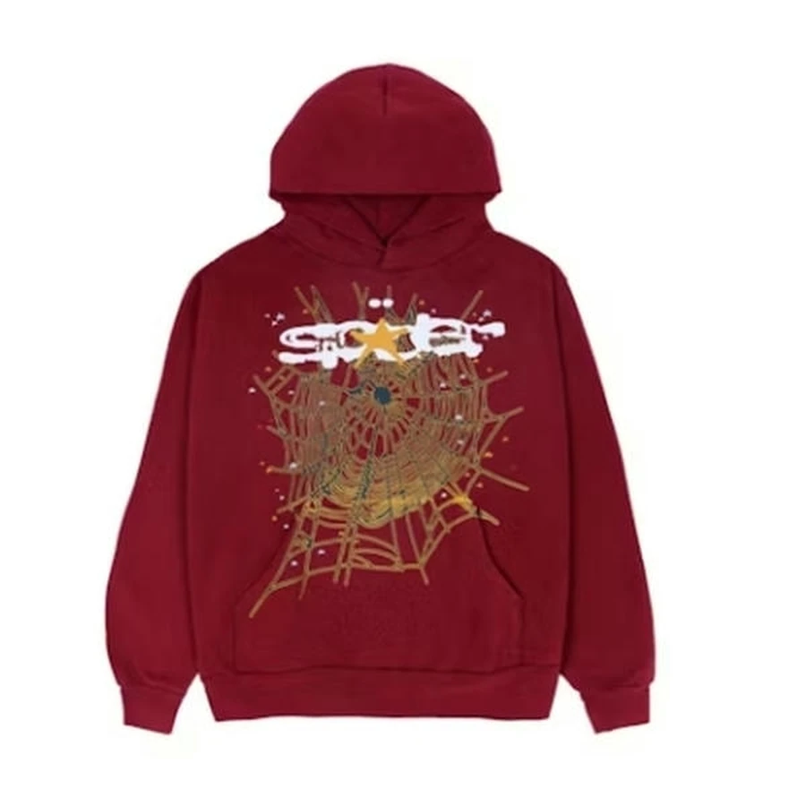 Sp5der Burgundy Spider Web Graphic Hoodie 2