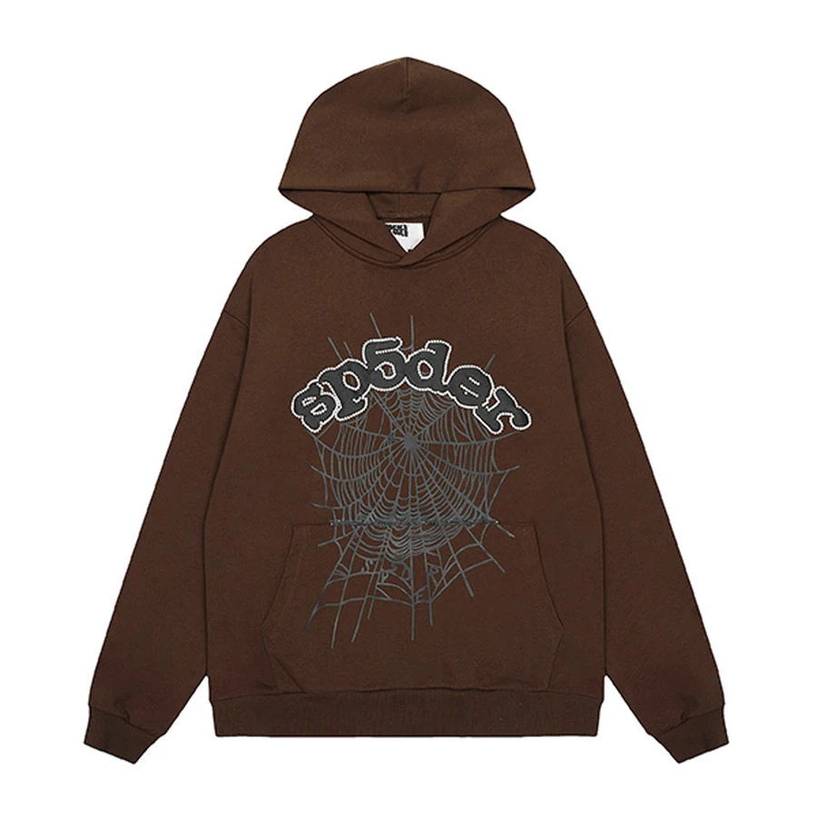 Sp5der Brown Web Graphic Pullover Hoodie