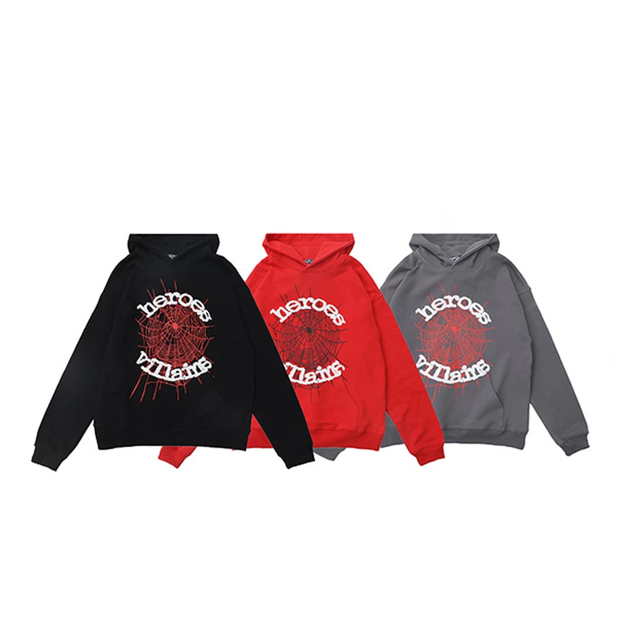 Sp5der Multi-Color Heroes Villains Spider Web Graphic Hoodie