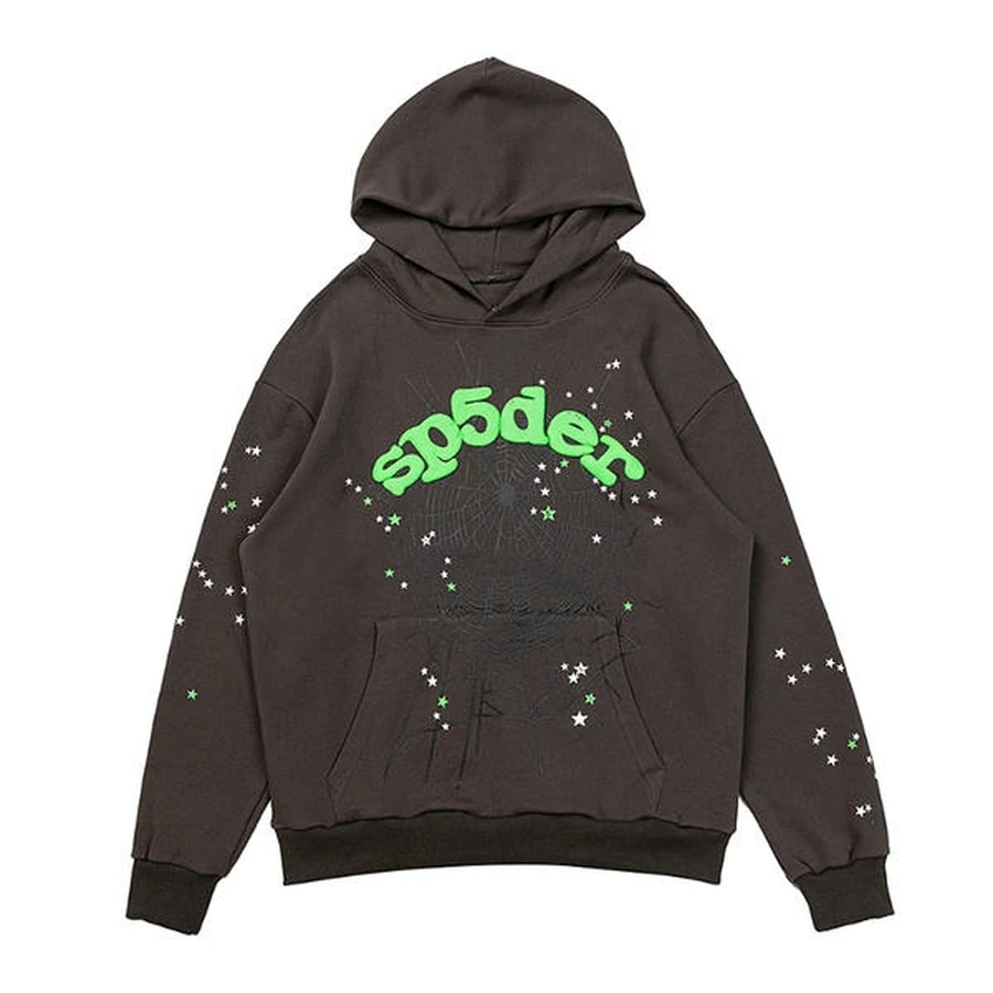 Sp5der Brown Green Logo Star Hoodie