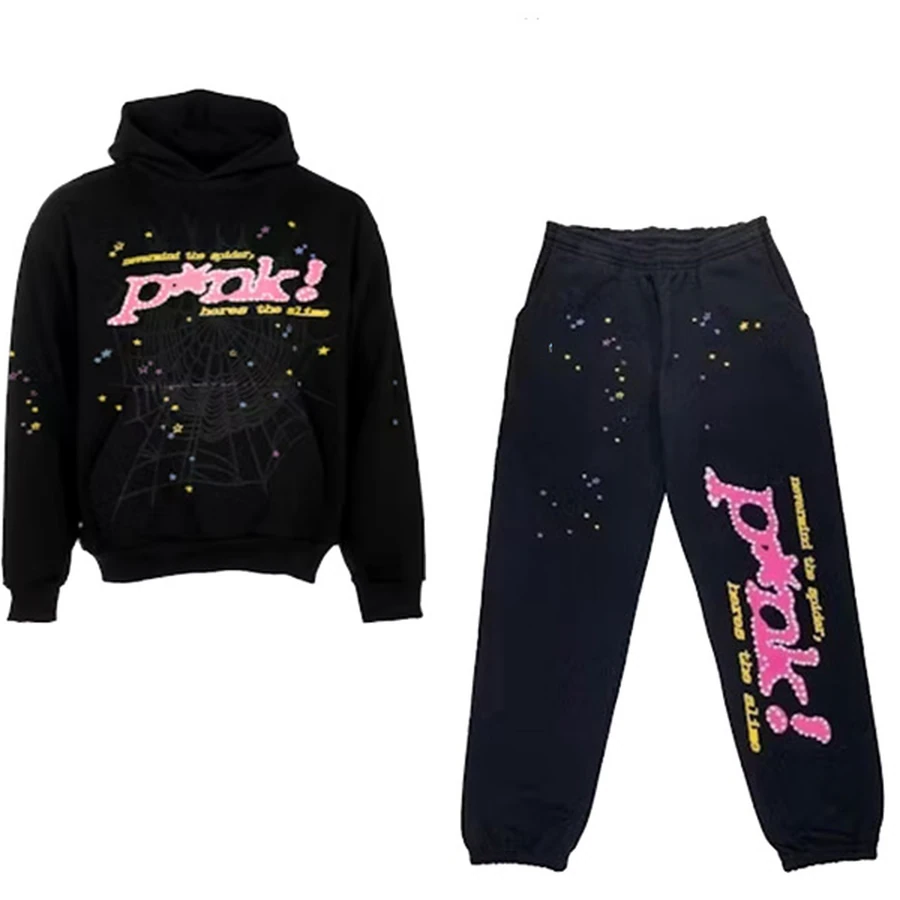 Sp5der Black Pink P*nk Tracksuit Set