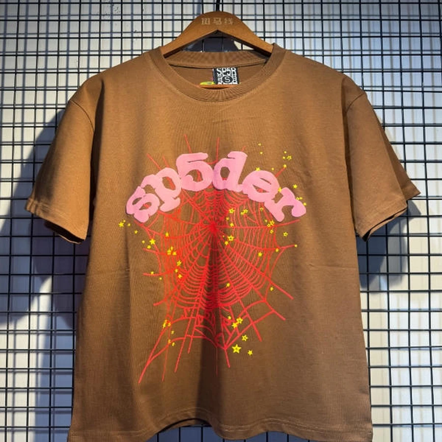 Sp5der Brown Spider Web Graphic T-Shirt