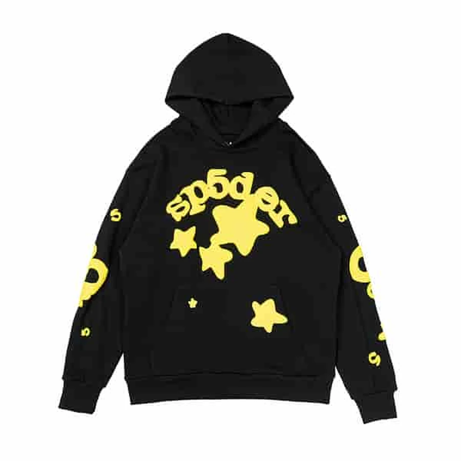 Sp5der Black and Yellow Star Hoodie 2