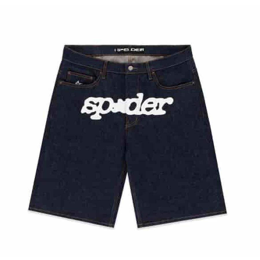 Sp5der Dark blue Plain Logo Graphic Shorts