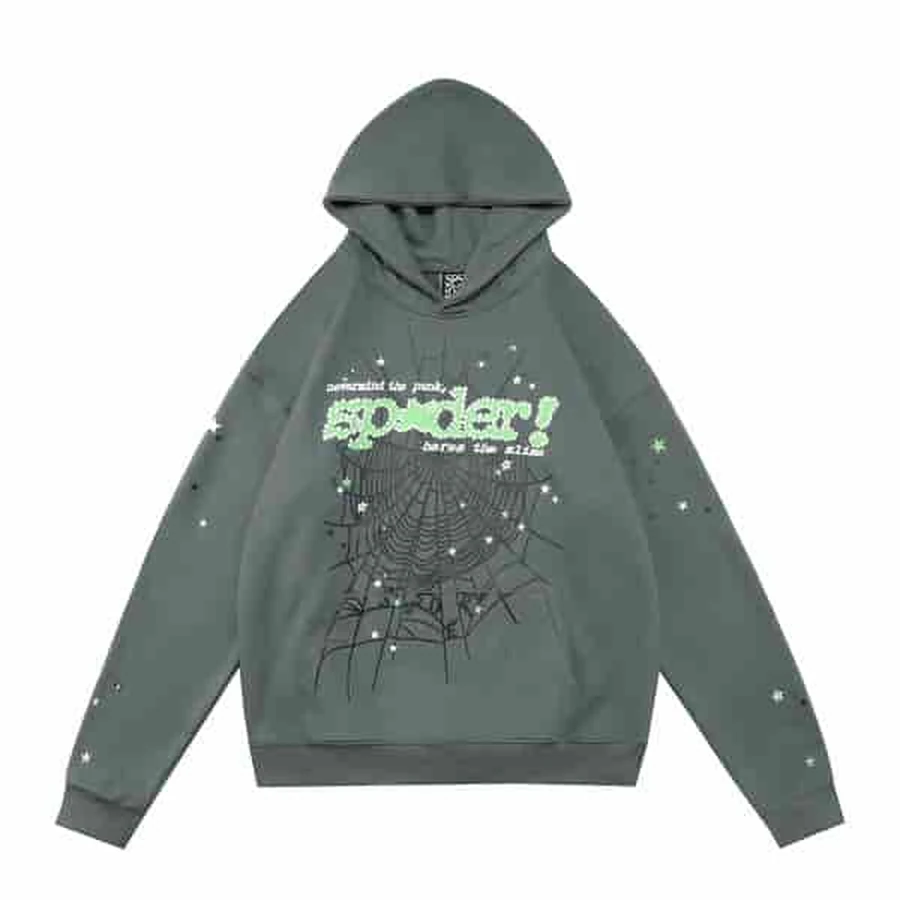Sp5der Olive Green Spider Web Hoodie