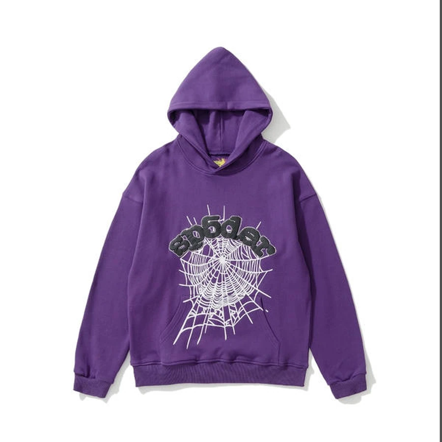 Sp5der Grey Tonal Distressed Sleeve Hoodie