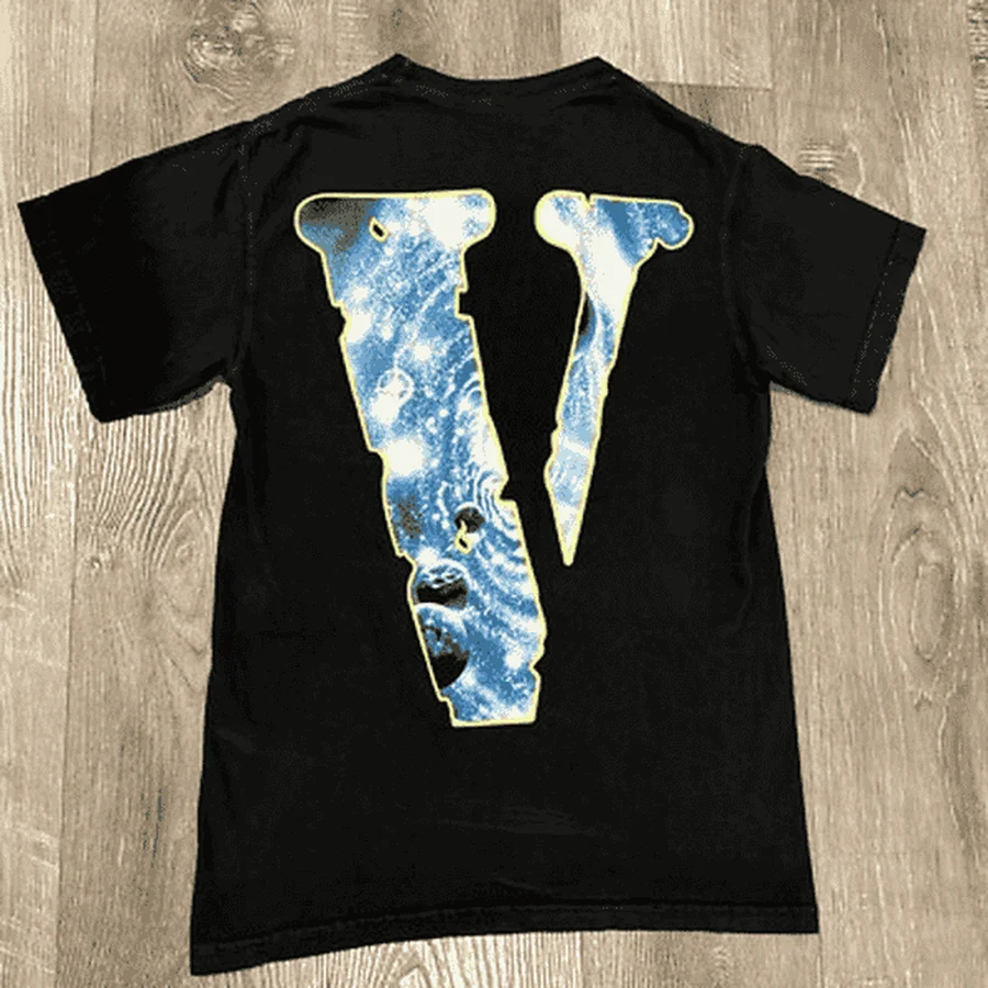 VLONE Black Galaxy Print V Logo T-Shirt