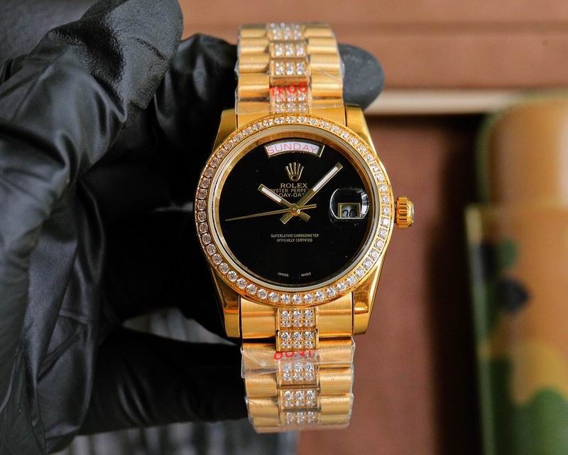 Rolex Day-Date Black Dial Diamond Gold